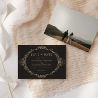 Romantic Baroque Ornate Frame Black Photo Save The Date