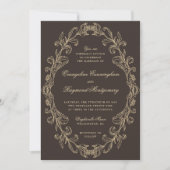 Romantic Baroque Ornate Frame Dark Brown Wedding Einladung (Vorderseite)