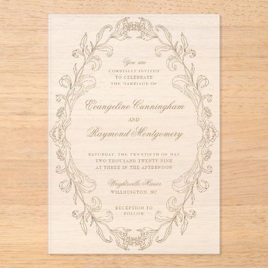 Romantic Baroque Ornate Frame Wedding Acryleinladungen (Vorderseite)