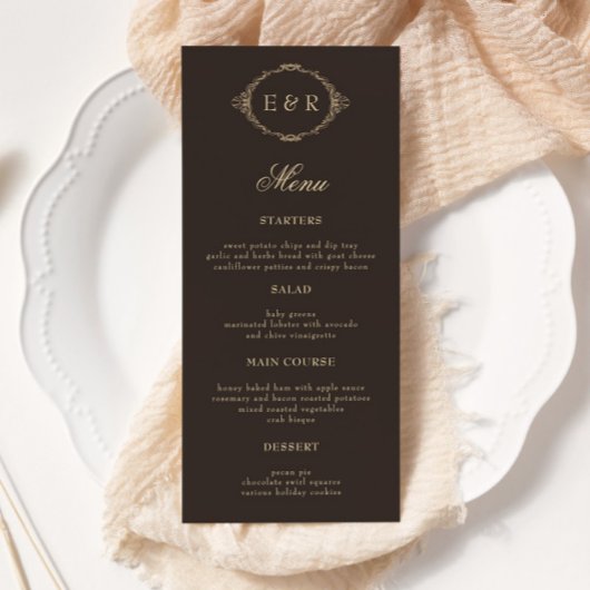 Romantic Baroque Ornate Frame Wedding Menu Card Menükarte