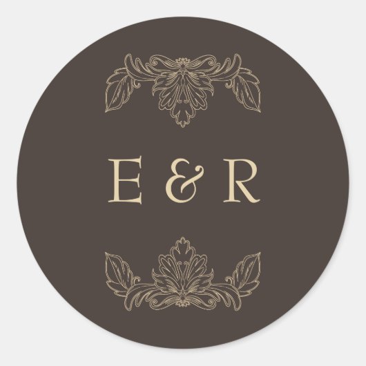 Romantic Baroque Ornate Frame Wedding Runder Aufkleber (Vorderseite)