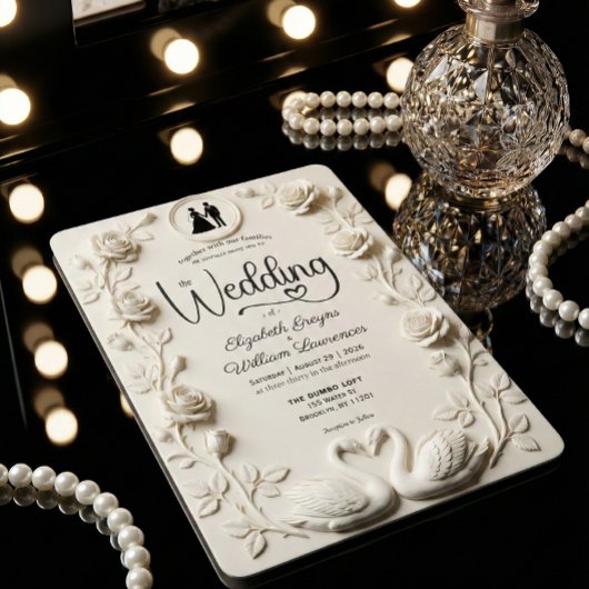 Romantic Baroque Roses & Silhouette Frame Wedding  Einladung