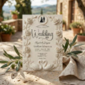 Romantic Baroque Roses & Silhouette Frame Wedding  Einladung