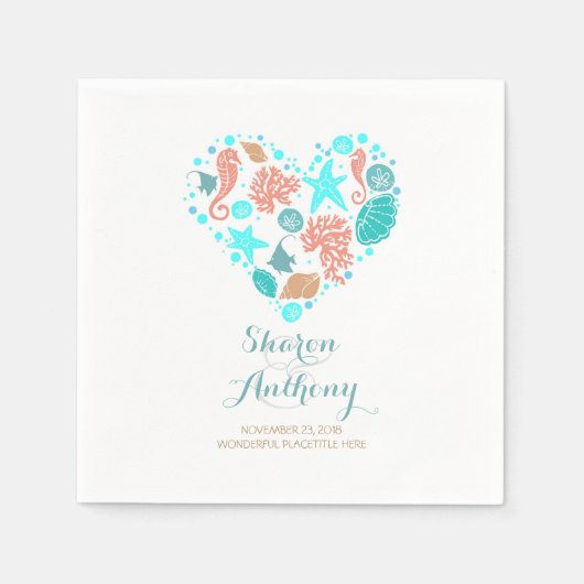 Romantic Beach Heart White Wedpaper Napkins Serviette (Vorderseite)