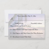 Romantic Beach Lila Sunset Wedding RSVP Karte (Rückseite)