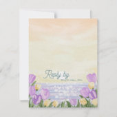 Romantic Beach Sunset Purple Florals Wedding Reply RSVP Karte (Vorderseite)