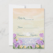 Romantic Beach Sunset Purple Florals Wedding Reply RSVP Karte (Rückseite)