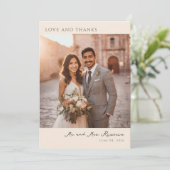 Romantic Beige Elegant Photo Dankeskarte (Stehend Vorderseite)