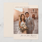 Romantic Beige Elegant Photo Dankeskarte (Vorne/Hinten)