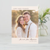 Romantic Beige Elegant Photo Dankeskarte (Stehend Vorderseite)