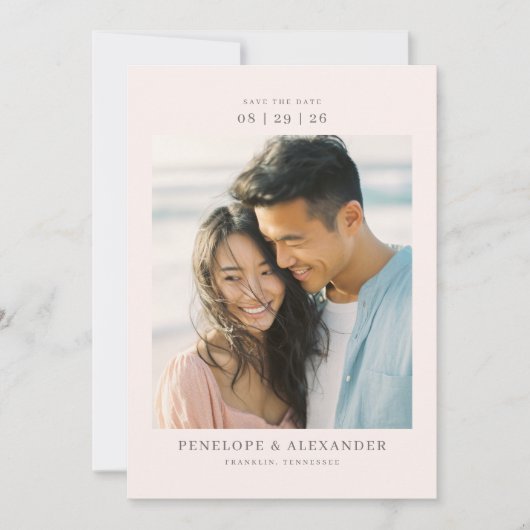 Romantic Beige Minimalist Photo Save The Date (Vorderseite)
