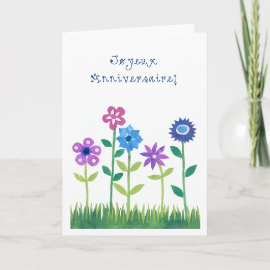 Romantic Birthday Card with French Greeting Karte (Vorderseite)