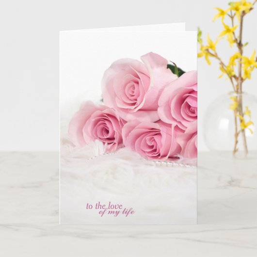 romantic birthday-pink roses on fur karte (Gelbe Blume)