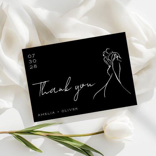 Romantic Black and White Lovely Modern Wedding Dankeskarte