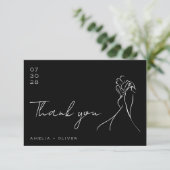 Romantic Black and White Lovely Modern Wedding Dankeskarte (Stehend Vorderseite)