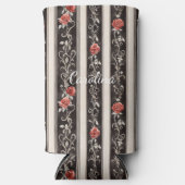 Romantic Black Red Stripes Roses Floral Selters Dosenkühler (Vorderseite)