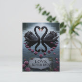 Romantic Black Swans Heart Reflection with Text Postkarte (Stehend Vorderseite)