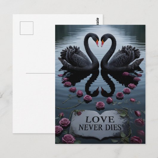 Romantic Black Swans Heart Reflection with Text Postkarte (Vorne/Hinten)