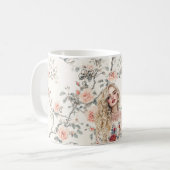 Romantic Blond Hair Girl Peach Roses Floral Kaffeetasse (Vorderseite Links)