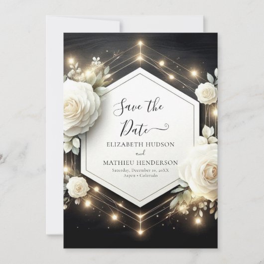 Romantic Bloom White Roses Hochzeit Save The Date (Vorderseite)