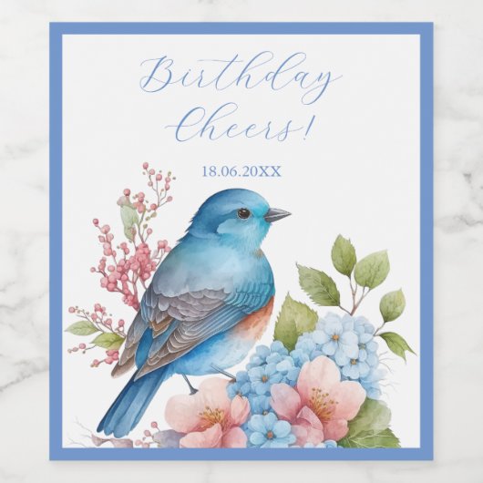 Romantic blue bird and flowers weinetikett (Einzelnes Label)