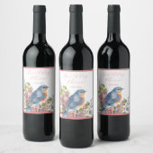 Romantic blue bird and flowers weinetikett (Flaschen)