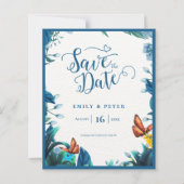 Romantic Blue Botanical Garden Theme Save the Date (Vorderseite)