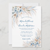 Romantic Blue Calligraphy Floral Boho Wedding Einladung (Vorderseite)
