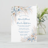 Romantic Blue Calligraphy Floral Boho Wedding Einladung (Stehend Vorderseite)