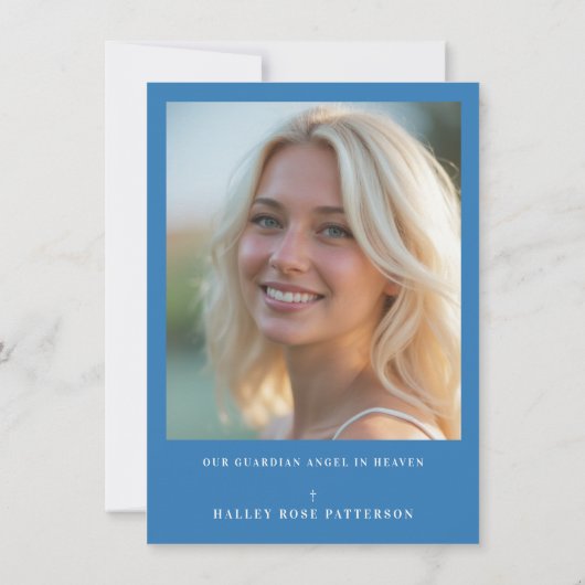 Romantic Blue Floral Butterfly Memorial Photo Card Dankeskarte (Rückseite)