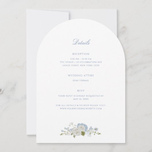 Romantic Blue Floral Monogram All in One Wedding Einladung (Rückseite)