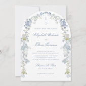 Romantic Blue Floral Monogram All in One Wedding Einladung (Vorderseite)
