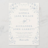 Romantic Blue Floral Monogram Wedding Einladung (Vorderseite)