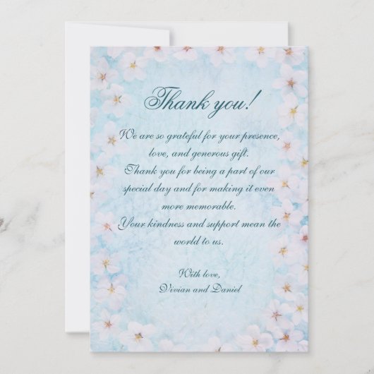 Romantic Blue Floral Wedding Danke Karte (Vorderseite)