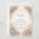Romantic Blue Floral Wedding Einladung (Vorderseite)