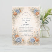 Romantic Blue Floral Wedding Einladung (Stehend Vorderseite)