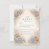 Romantic Blue Floral Wedding RSVP Karte (Vorderseite)