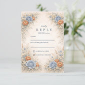 Romantic Blue Floral Wedding RSVP Karte (Stehend Vorderseite)
