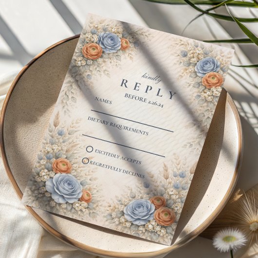 Romantic Blue Floral Wedding RSVP Karte