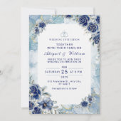 Romantic Blue Flower Floral Wedding Invitation Einladung (Vorderseite)