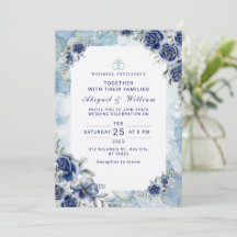 Romantic Blue Flower Floral Wedding Invitation