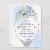 Romantic Blue Flowers Gold 15th Birthday Invite Einladung (Vorderseite)