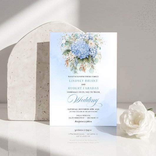 Romantic Blue Hydrangea Eucalyptus Wedding Invite Einladung