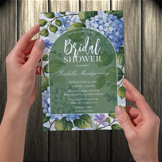 Romantic Blue Hydrangea Garden Bridal Shower Einladung