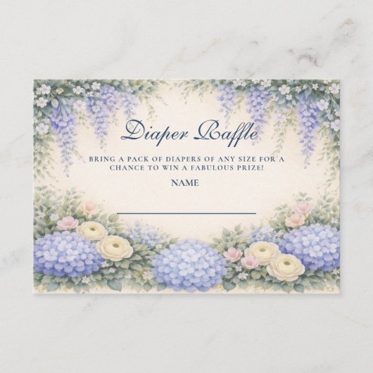 Romantic Blue Hydrangea Garden Diapper Raffle Begleitkarte (Vorderseite)