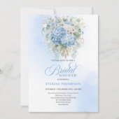 Romantic Blue Hydrangea Gold Floral Bridal Shower Einladung (Vorderseite)