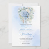 Romantic Blue Hydrangea Gold Frame Wedding Invite Einladung (Vorderseite)