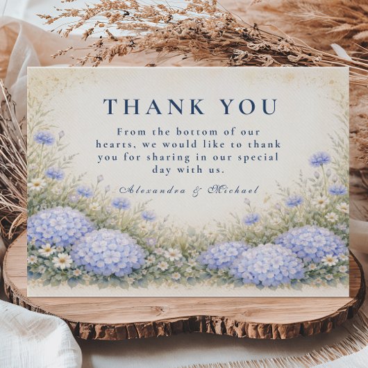 Romantic Blue Hydrangea Wedding Dankeskarte