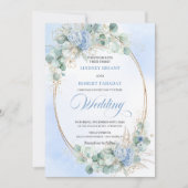 Romantic Blue Hydrangea Wheat Botanical Wedding  Einladung (Vorderseite)