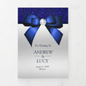 Romantic Blue Jewel Gem Bow QR Code Hochzeit Dreifach Gefaltete Einladung (Cover)